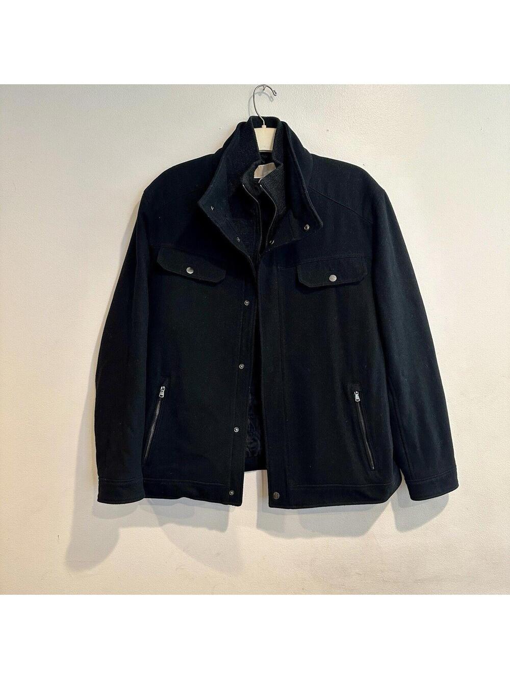 Michael Kors Mens Wool Blend Black Zip Up Button Lined Jacket Coat SIZE XL